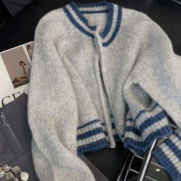 Getadme-Autumn Knitwear Cropped Cardigan Coat Women Clothing O Neck Patchwork Zipper Sueter Mujer Casual Fashion Knitted Sweater Tops
